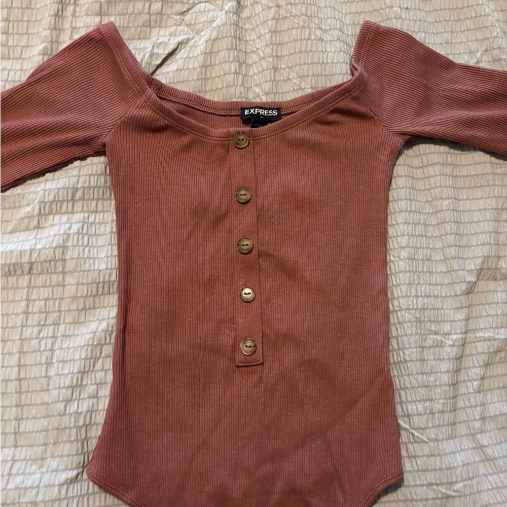 Small express off the shoulder bodysuit with faux buttons brand new